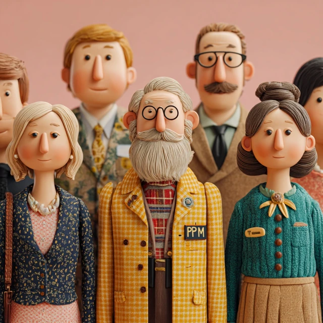 Group of Smiling People in Wes Anderson Style