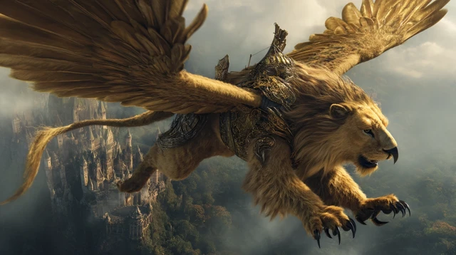 Majestic Griffon Above Burning Praag Fantasy Art
