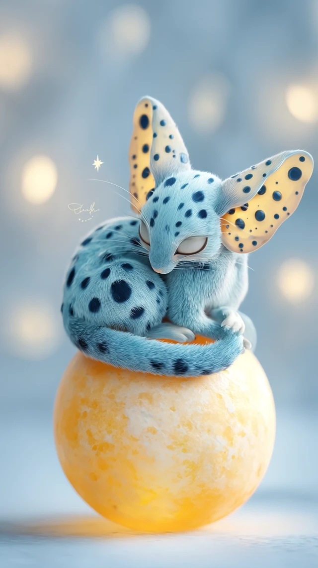 Dreamy Creature Resting on a Glowing Orb