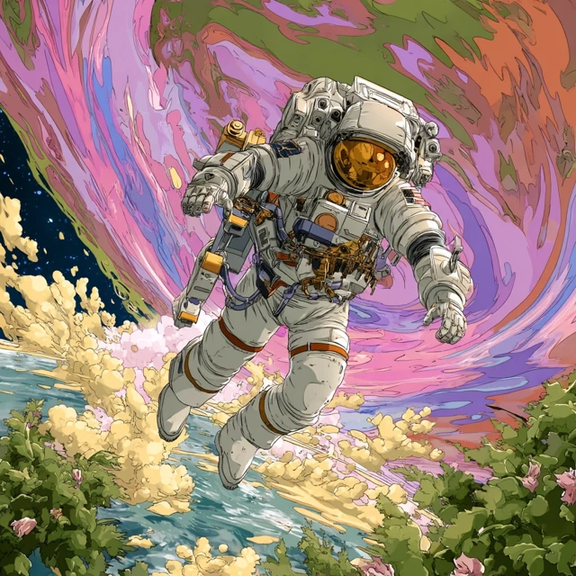 Astronaut in Space Fantasy Vector Art