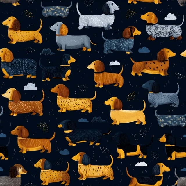 Dachshund Illustration on Navy Background Pattern