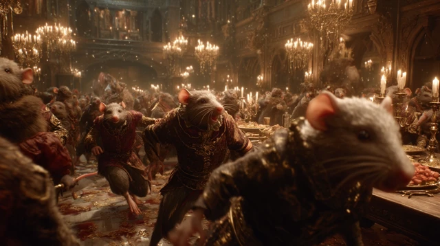 Medieval Rat Banquet Hall Dark Fantasy Scene