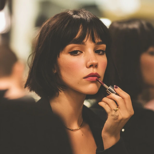 Beautiful Woman Applying Lipstick Confident Look