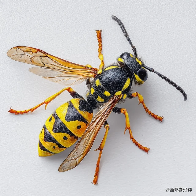 Detailed Wasp Illustration with Transparent Background
