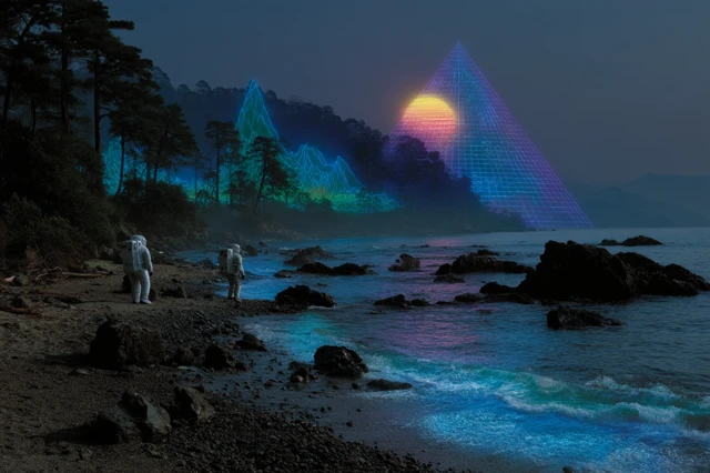 Cyber Astronaut on Alien Beach Conceptual Poster
