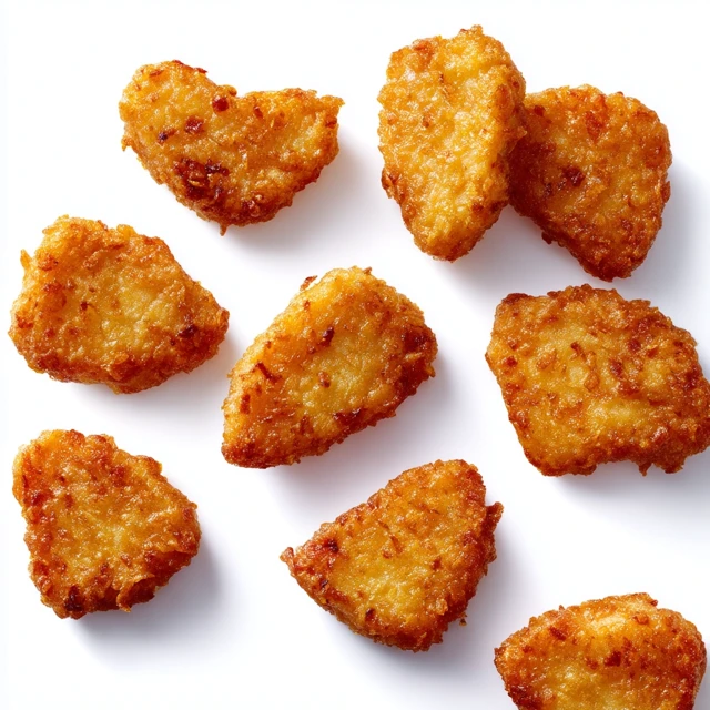 Crispy Golden Brown Chicken Nuggets on White