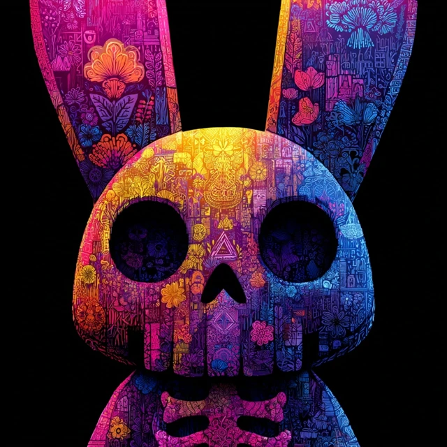 Psycho Bunny Skull Art Neon Desert Design Graphic