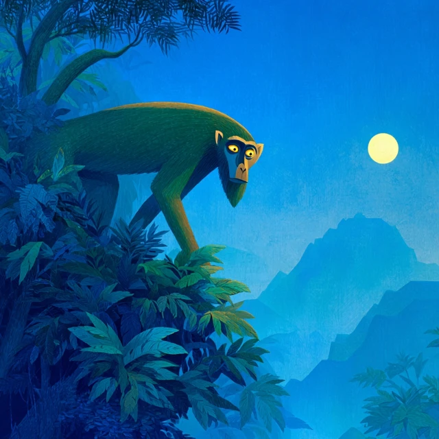 Monkey in Jungle Art Mary Blair Style
