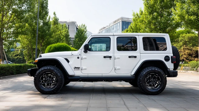 White Jeep Wrangler 2025 Side View Four Door