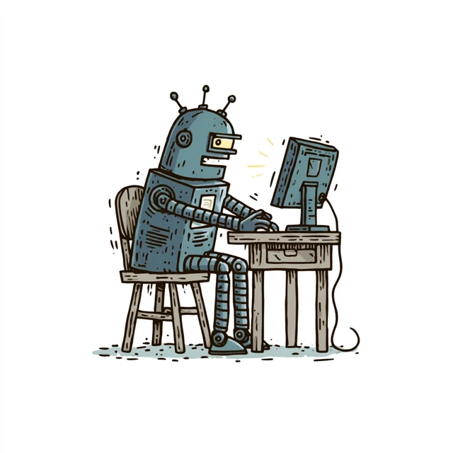 Robot Working on Computer Illustration