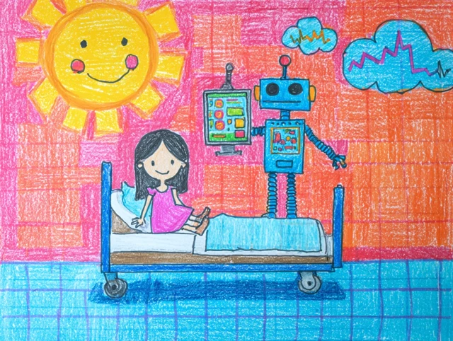 Robot Doctor and Girl Cartoon Illustration