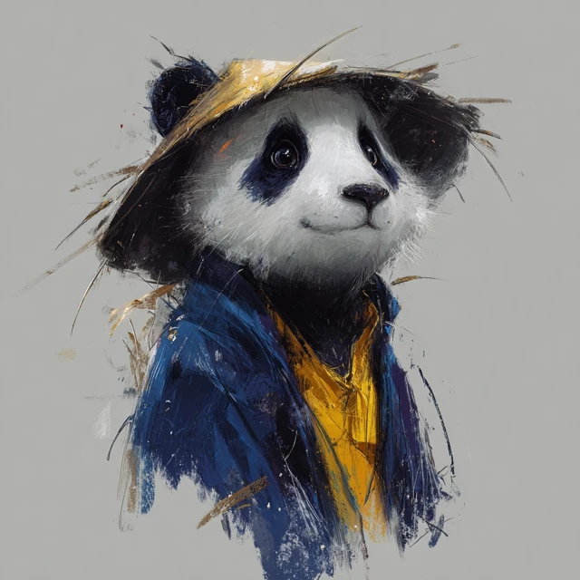 Panda in Straw Hat Painting