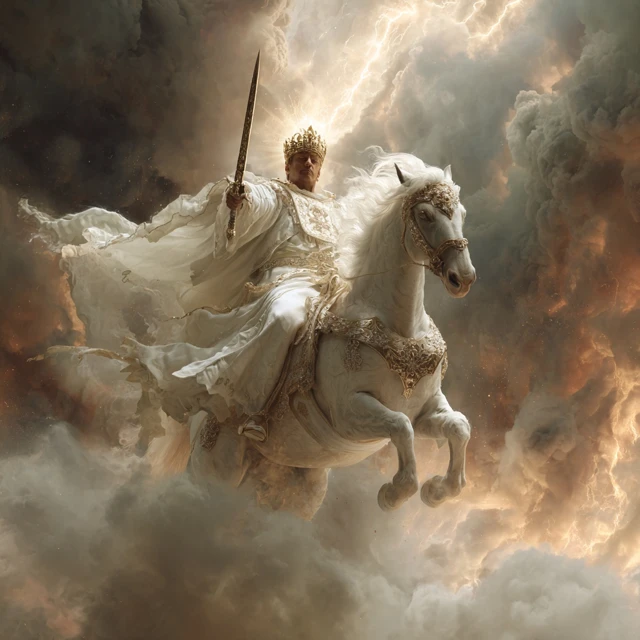 Jesus Christ on White Horse in Battlefield