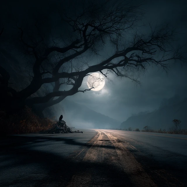 Eerie Night Road Spooky Scene Horror