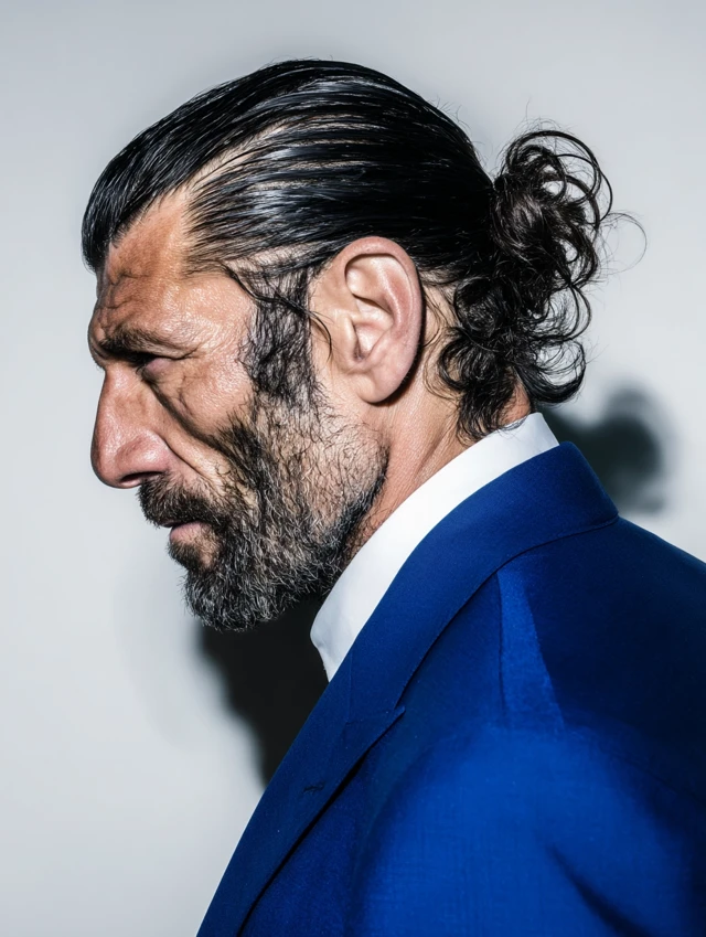 Italian Man Portrait Blue Suit Beard Confident Expression
