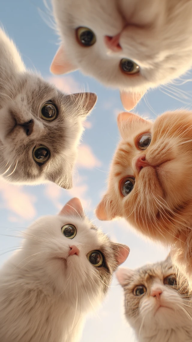 Cute Cats Looking Down From Below
