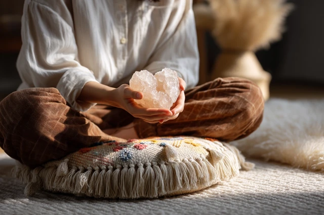 Meditation and Healing Crystals Cozy Boho Room