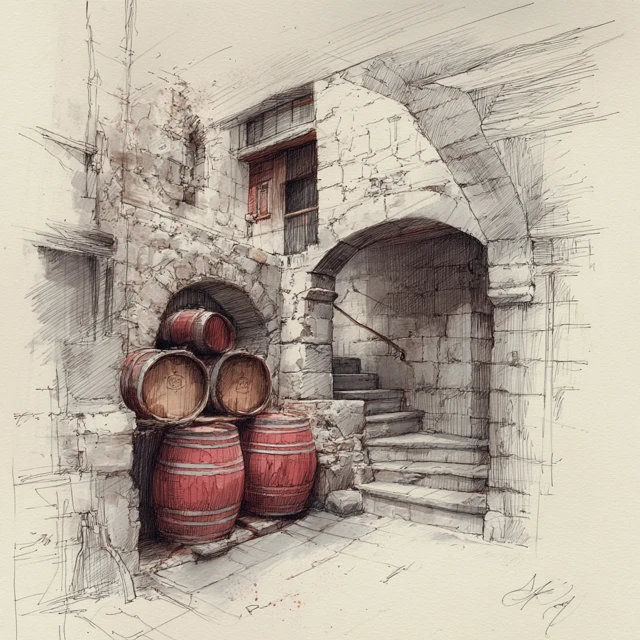 Wine Cellar Sketch 16th Century Italy