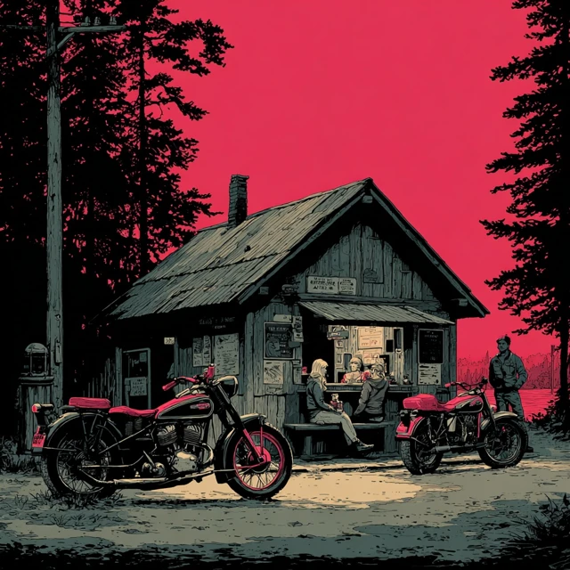 Lake Bodom Crossroads Kiosk Motorcycle Scene