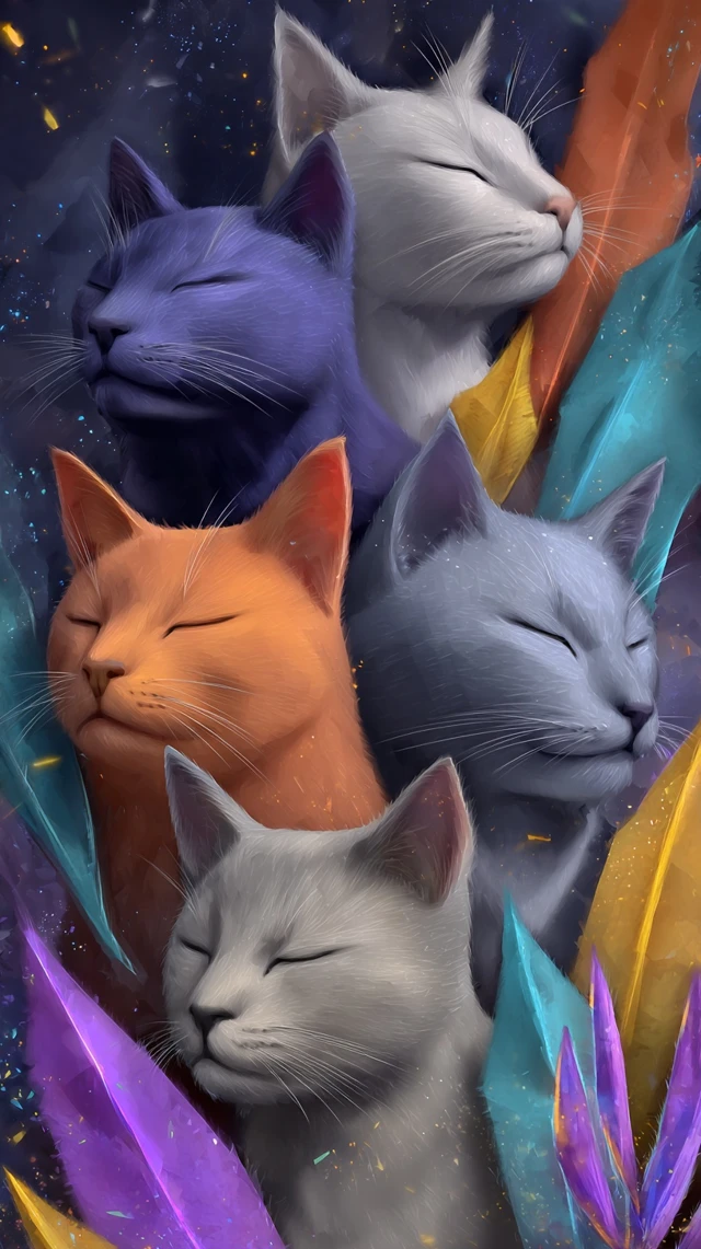 Dreamy Cats Geometric Illustration Colorful Stars