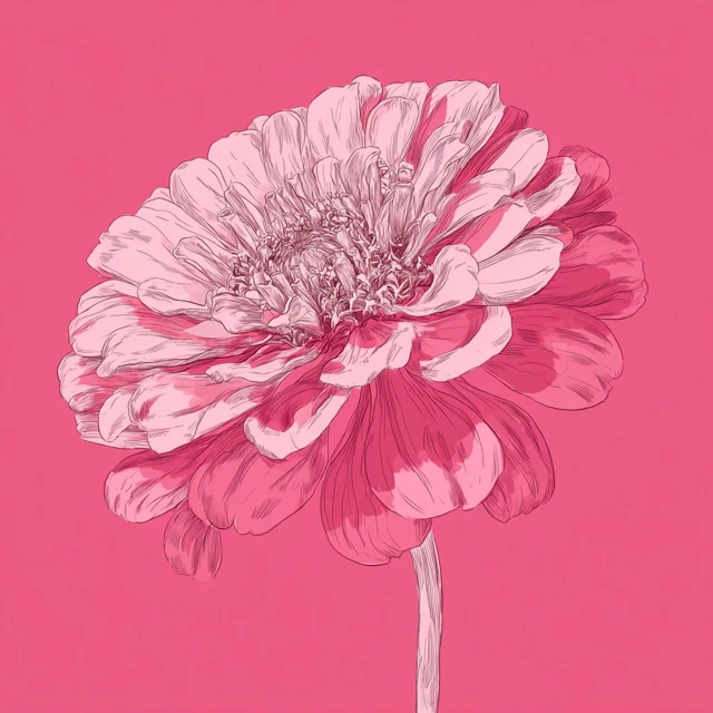 Pink Zinnia Flower Line Drawing Stylish and Fun