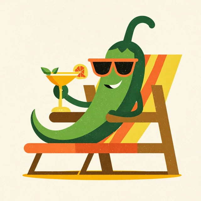 Retro Serrano Chili Pepper Relaxing with a Margarita
