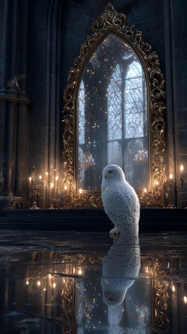 Majestic Owl and Enchanted Mirror Fantasy Art