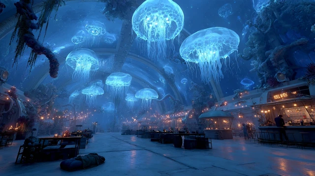Underwater Neon Bazaar in 2045