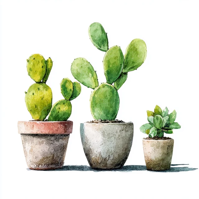 Boho Cactus Art Hand-Drawn Watercolor Illustration