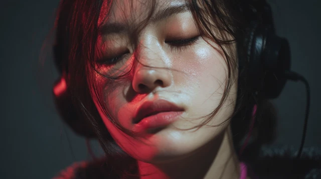 Korean Woman Sleeping with Headphones