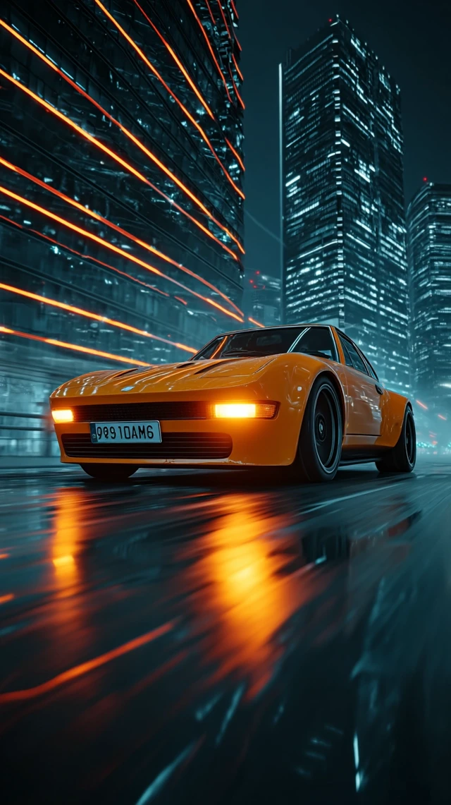 Cyberpunk Sports Car in Cityscape
