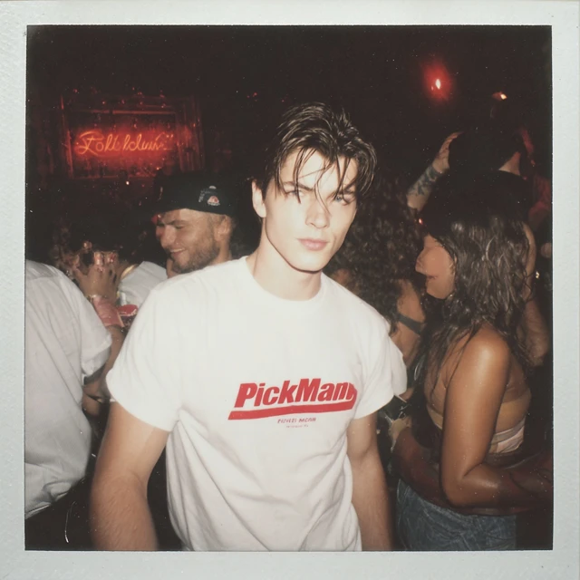 90s Nightclub Photo of Model with PickMan Shirt