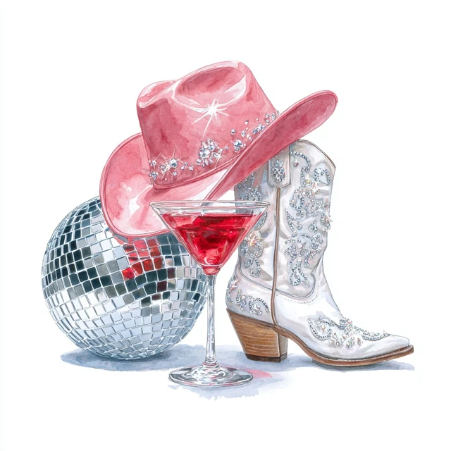 Cowgirl Style Watercolor Art Martini Disco Ball