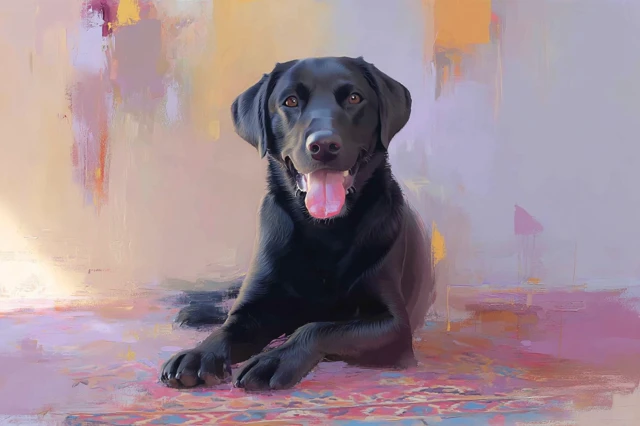 Abstract Dog Portrait Black Lab on Persian Rug