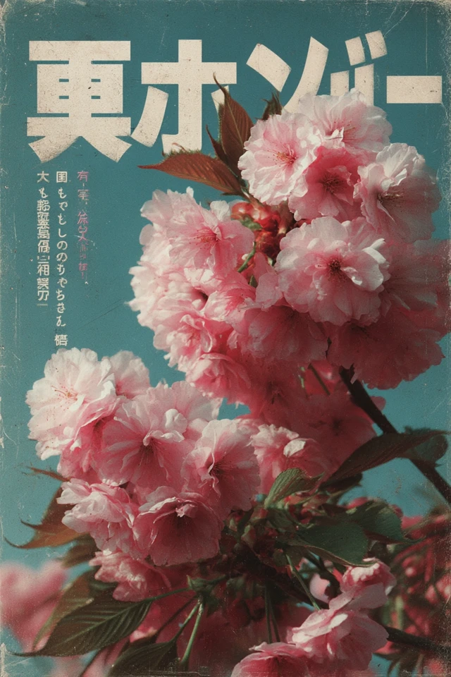 Japanese Cherry Blossoms Retro Art