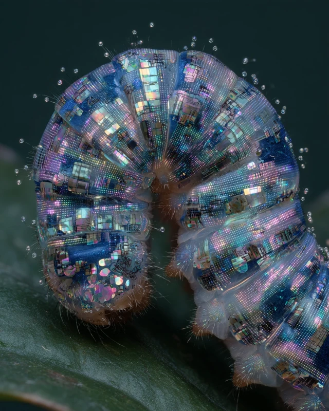 Glitchy Pixel Caterpillar in a Forest - Surreal Art