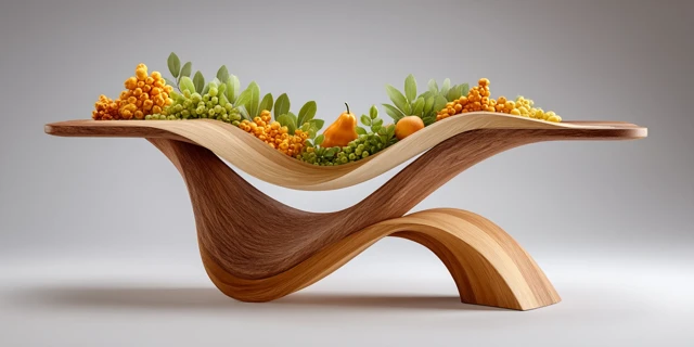 Abstract Wooden Table Garden with Citrus Fruits
