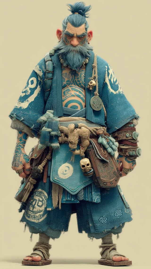 3D Character: Blue Haired Warrior with Tattoos