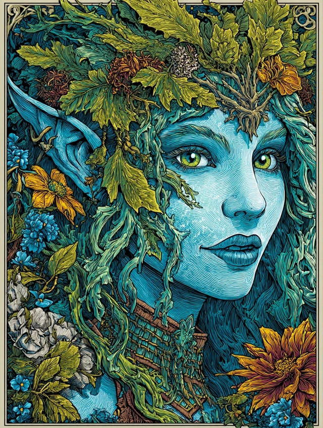 Fantasy Water Child Portrait in Vintage Comic Style