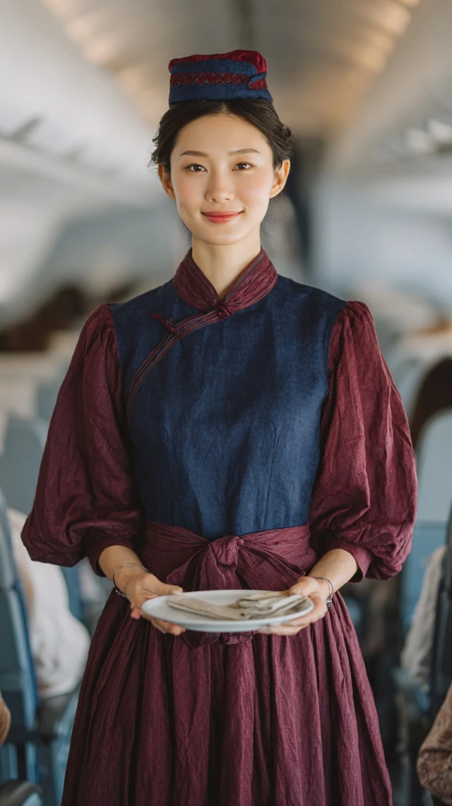 British Flight Attendant in Hanbok Uniform