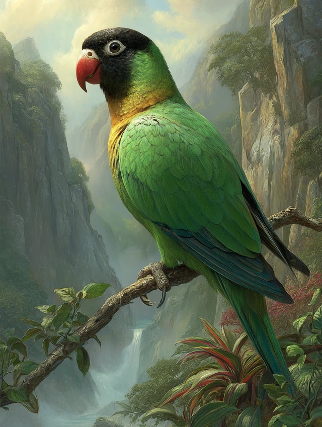 Emerald Lovebird by Waterfall Wildlife Photograph