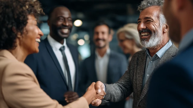 Business Deal Handshake Smiling Professionals