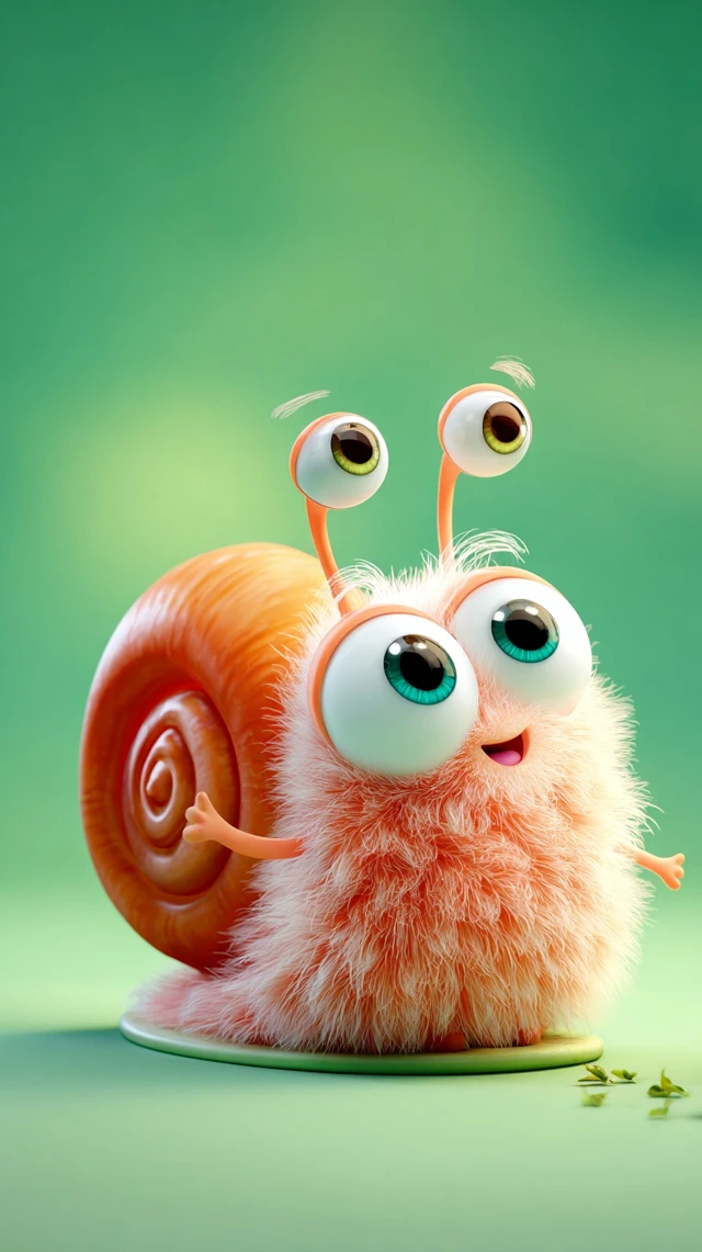 Cute Fluffy Snail 3D Illustration