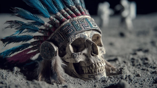 Skull on Moon Mayan Headdress American Flag