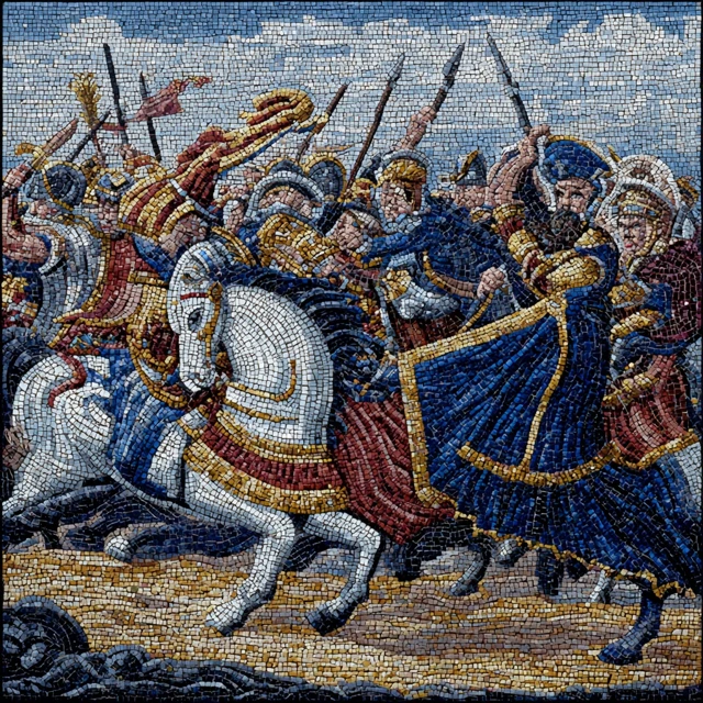 Roman Battle Scene Tiled Mosaic Art Deco