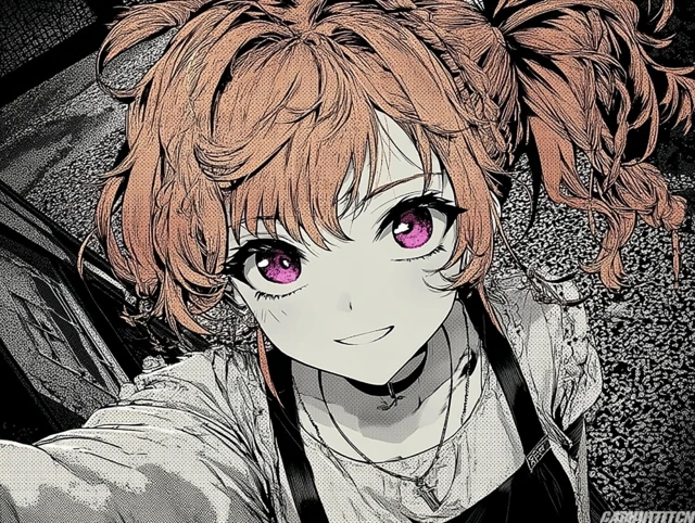 Smiling Anime Girl Orange Hair Golden Eyes