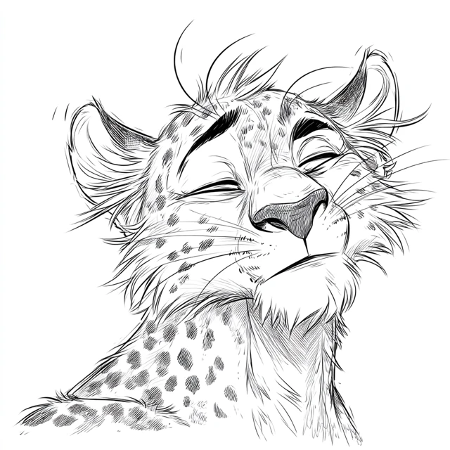 Cartoon Leopard Portrait Sketch Lineart