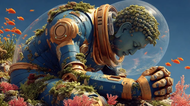 Underwater Buddha Robot: Sci-Fi Meditation