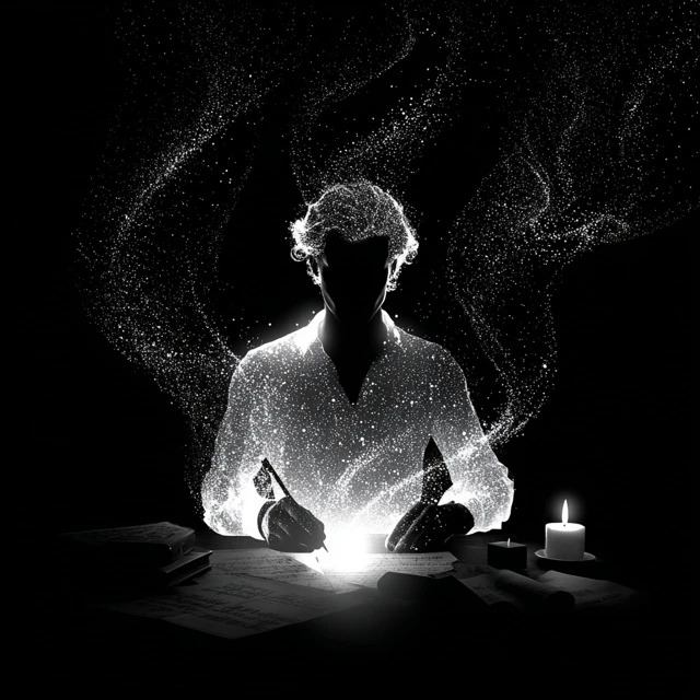Candlelit Cafe Writer Jazz Notes Illustration