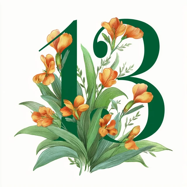 Floral Number 13 Clipart Green and Orange Flowers